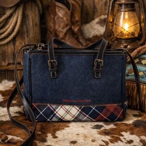 Tommy Hilfiger Denim Plaid Shoulder‎ Bag Tote Purse Y2K Preppy Classic